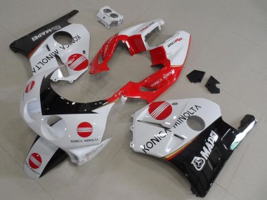 Honda CBR250RR MC22 Motorrad Verkleidung 1990-1998 - Weiss Rot Glanzendes Schwarz Konica Minolta