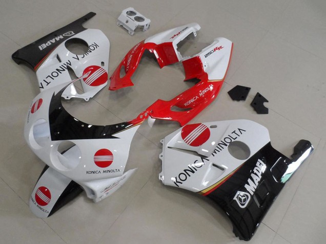 Honda CBR250RR MC22 Motorrad Verkleidung 1990-1998 - Weiss Rot Glanzendes Schwarz Konica Minolta