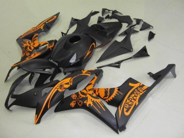 Honda CBR600RR Motorrad Verkleidung 2007-2008 - Matt Schwarz Orange Schadel