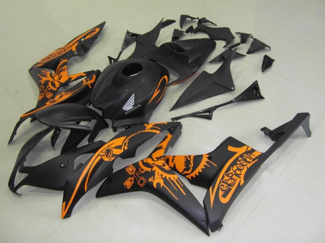Honda CBR600RR Motorrad Verkleidung 2007-2008 - Matt Schwarz Orange Schadel