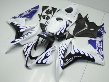 Honda CBR600RR Motorrad Verkleidung 2007-2008 - Weiss Blau Glanzendes Schwarz Flamme