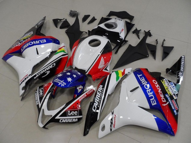 Honda CBR600RR Motorrad Verkleidung 2009-2012 - Weiss Rot Blau Glanzendes Schwarz EuroBet Lee Stern