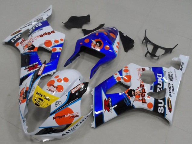 Suzuki GSXR 1000 Motorrad Verkleidung 2003-2004 - Weiss Blau Rot Gelb Pepe Phone
