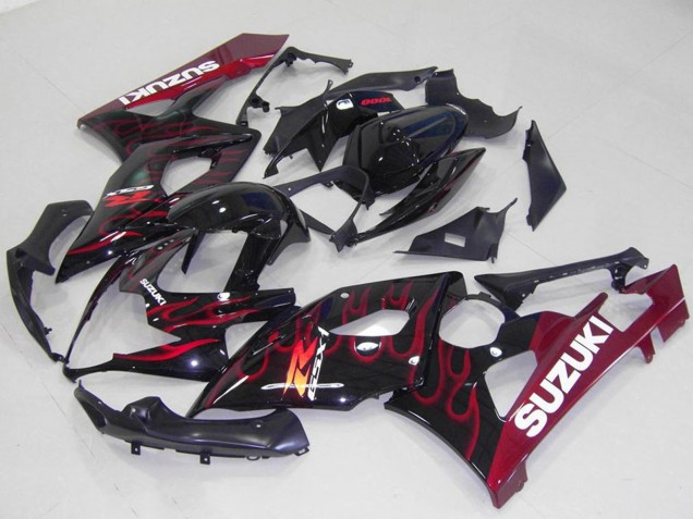 Suzuki GSXR 1000 Motorrad Verkleidung 2005-2006 - Glanzendes Schwarz Rot Flamme