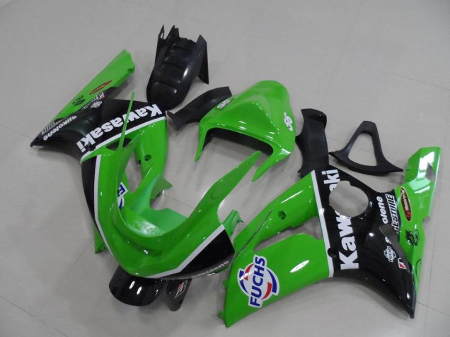 Kawasaki ZX6R Motorrad Verkleidung 2003-2004 - Grun Weiss Schwarz Fuchs
