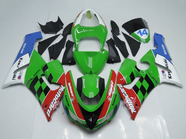 Kawasaki ZX6R Motorrad Verkleidung 2005-2006 - Weiss Grun Rot Blau Schwarz Motocard