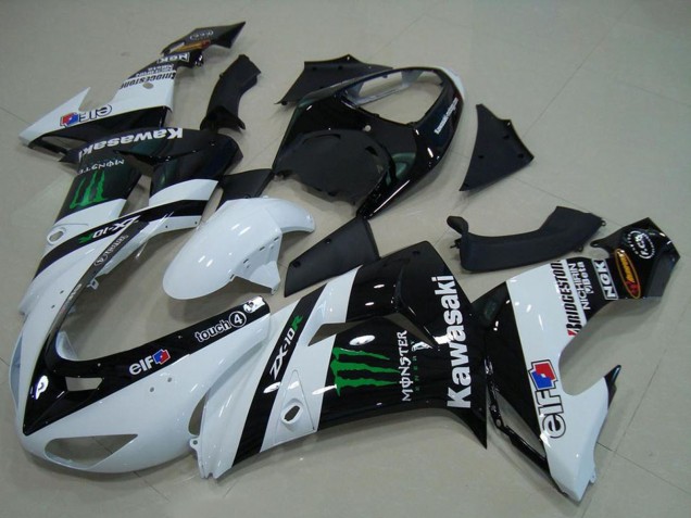 Kawasaki ZX10R Motorrad Verkleidung 2006-2007 - Weiss Glanzendes Schwarz Grun Elf Monster