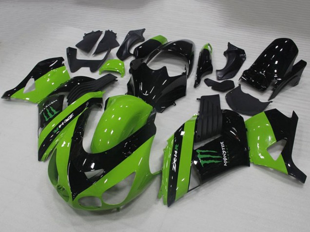 Kawasaki ZX14R ZZR1400 Motorrad Verkleidung 2006-2011 - Grun Glanzendes Schwarz Monster