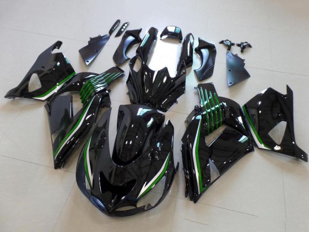 Kawasaki ZX14R ZZR1400 Motorrad Verkleidung 2006-2011 - Glanzendes Schwarz Grun Linie