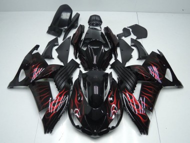 Kawasaki ZX14R ZZR1400 Motorrad Verkleidung 2006-2011 - Glanzendes Schwarz Rot Flamme
