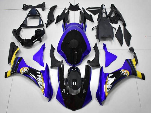 Yamaha YZF R1 Motorrad Verkleidung 2015-2019 - Blau Gelb Glanzendes Schwarz Hai