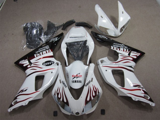 Yamaha YZF R1 Motorrad Verkleidung 2009-2011 - Weiss Rot Schwarz Flamme