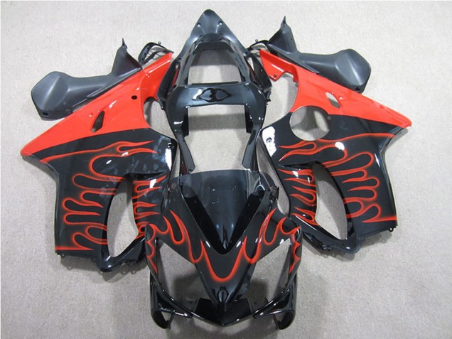 Honda CBR600 F4i Motorrad Verkleidung Kit 2001-2003 - Glanzendes Schwarz Rot Flamme