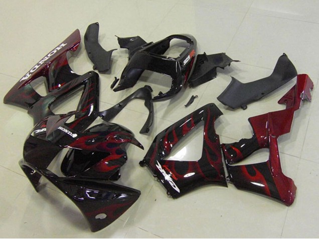Honda CBR900RR 929 Motorrad Verkleidung 2000-2001 - Glanzendes Schwarz Rot Flamme