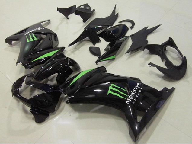 Kawasaki ZX250R Motorrad Verkleidung 2008-2012 - Glanzendes Schwarz Grun Monster Energy