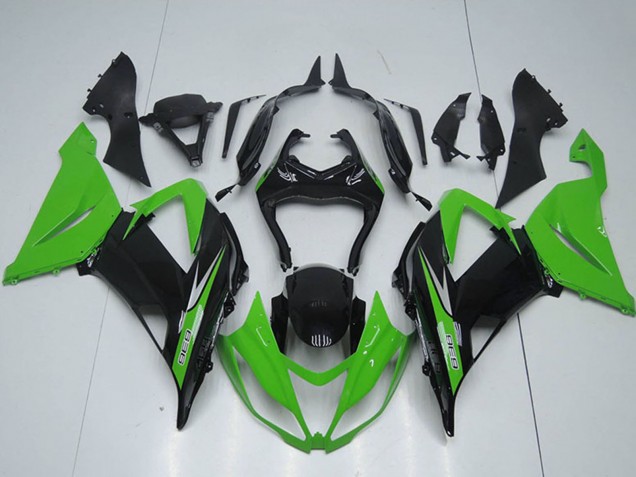 Kawasaki ZX6R Motorrad Verkleidungen Kit 2013-2018 - Grun Glanzendes Schwarz
