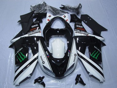 Kawasaki ZX6R Motorrad Verkleidung 2007-2008 - Schwarz Weiss Monster Touch4