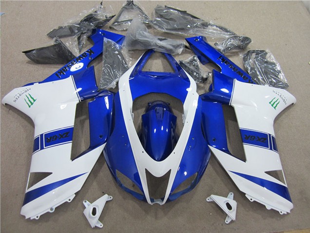 Kawasaki ZX6R Motorrad Verkleidung 2007-2008 - Blau Weiss Monster