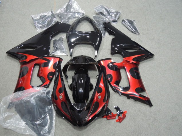 Kawasaki ZX6R Motorrad Verkleidung 2005-2006 - Glanzendes Schwarz Rot