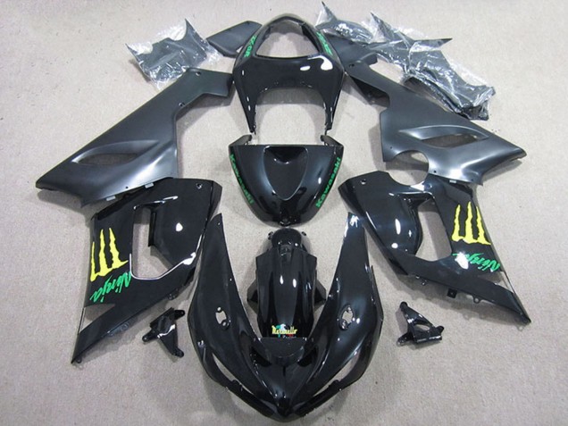 Kawasaki ZX6R Motorrad Verkleidung 2005-2006 - Glanzendes Schwarz Gelb Monster