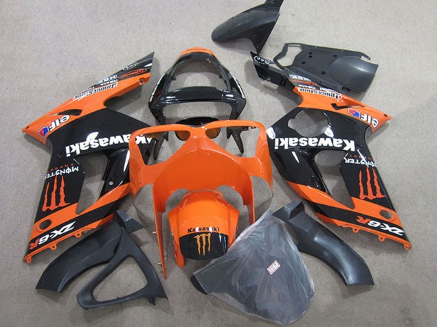 Kawasaki ZX6R Motorrad Verkleidung 2003-2004 - Orange Schwarz Monster