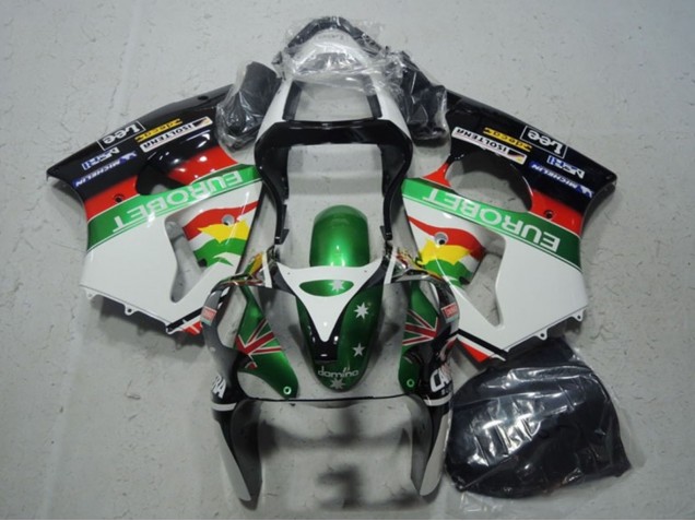 Kawasaki ZX6R Motorrad Verkleidung 2000-2002 - Weiss Grun Rot Gelb Schwarz Stern EuroBet