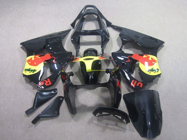 Kawasaki ZX6R Motorrad Verkleidung 2000-2002 - Glanzendes Schwarz Gelb Red Bull