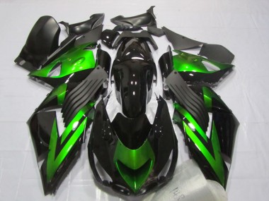 Kawasaki ZX14R ZZR1400 Motorrad Verkleidung 2006-2011 - Glanzendes Schwarz Grun Streifen