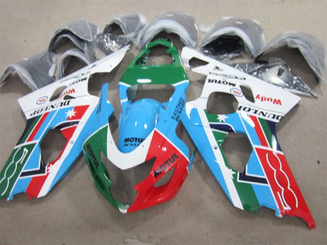 Suzuki GSXR 600 Motorrad Verkleidung 2001-2003 - Weiss Blau Grun Rot Motul