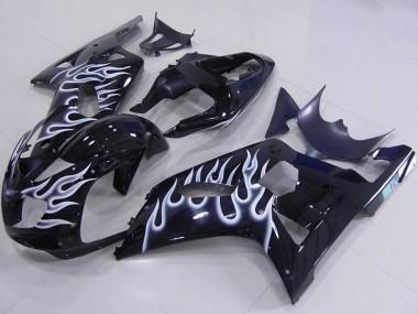 Suzuki GSXR 750 Motorrad Verkleidung 2001-2003 - Glanzendes Schwarz Weiss Flamme