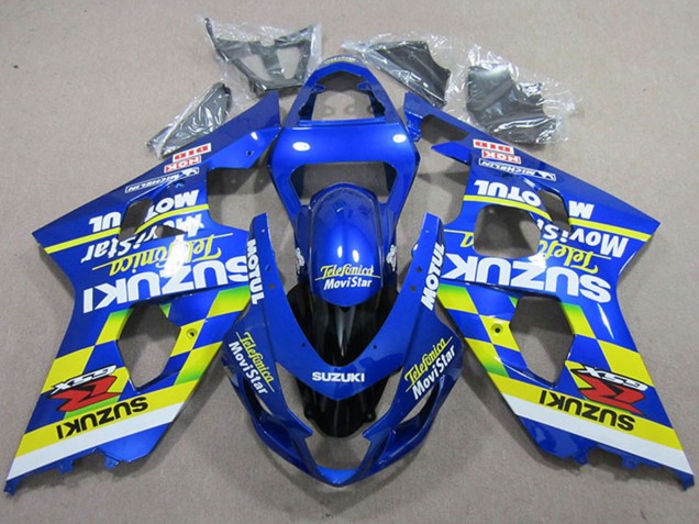 Suzuki GSXR 750 Motorrad Verkleidung 2004-2005 - Blau Neon Gelb Telefonica MoviStar Motul