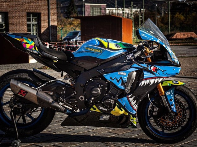 Yamaha YZF R1 Motorrad Verkleidung 2015-2019 - Blau Gelb Hai