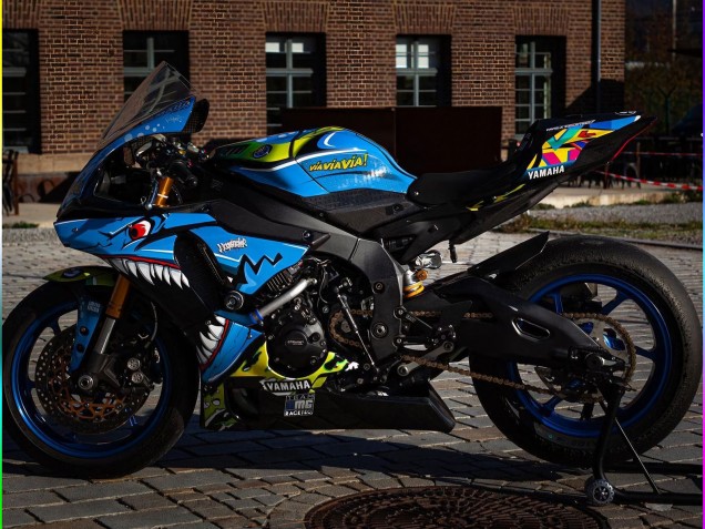 Yamaha YZF R1 Motorrad Verkleidung 2015-2019 - Blau Gelb Hai