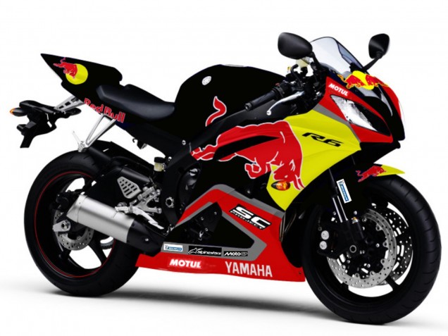 Yamaha YZF R6 Motorrad Verkleidung 2006-2007 - Glanzendes Schwarz Gelb Red Bull Motul