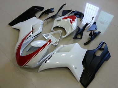 Matt Schwarz Weiß mit rotem Streifen 2007-2014 Ducati 848 1098 1198 Motorrad Verkleidung