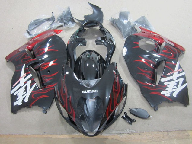 Schwarz rote Flamme 1996-2007 Suzuki GSXR 1300 Hayabusa Motorrad Vollverkleidung