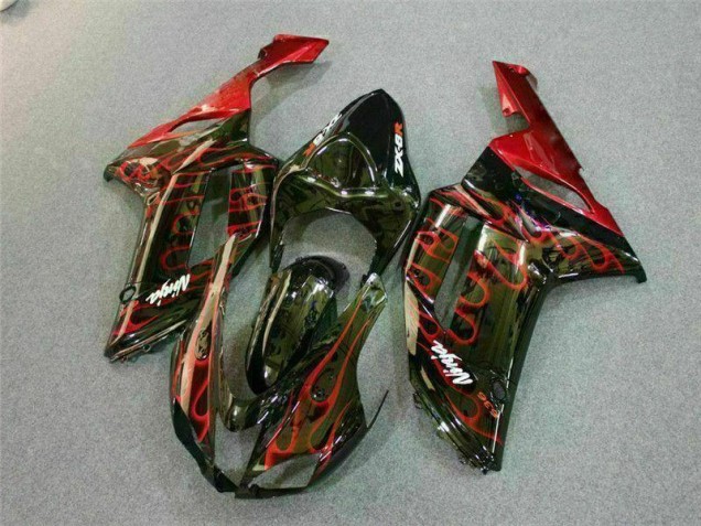 Schwarz rote Flamme 2007-2008 Kawasaki ZX6R Motorrad Verkleidung Schwarz rote Flamme 2007-2008 Kawasaki ZX6R Motorrad Verkleidung