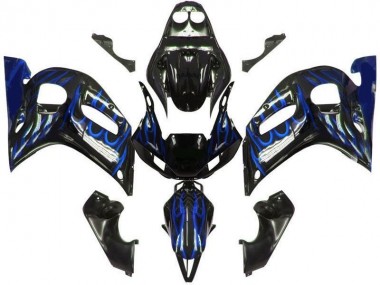 Schwarze Blau Flamme 1998-2002 Yamaha YZF R6 Motorrad Verkleidung