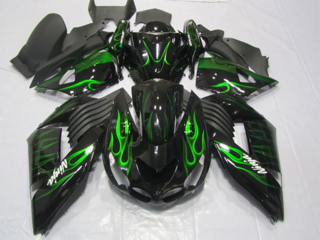 Schwarze grüne Flamme Ninja 2006-2011 Kawasaki ZX14R ZZR1400 Motorrad Verkleidung Schwarze grüne Flamme Ninja 2006-2011 Kawasaki ZX14R ZZR1400 Motorrad Verkleidung