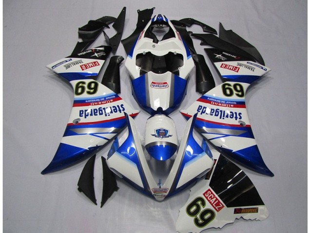 Weiß Blau Sterilgarda SCALZ 69 2009-2011 Yamaha YZF R1 Motorrad Verkleidung Weiß Blau Sterilgarda SCALZ 69 2009-2011 Yamaha YZF R1 Motorrad Verkleidung